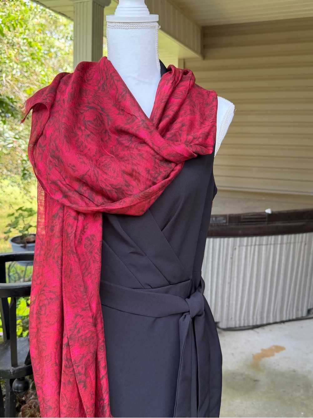 Patricia Nash Red Black Floral Oversized Wrap Shawl 76" x 24" Women's Accessory